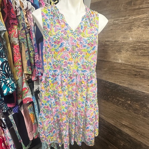 Stella Parker Pink Yellow Floral Tiered V-Neck Sundress - Picture 1 of 8